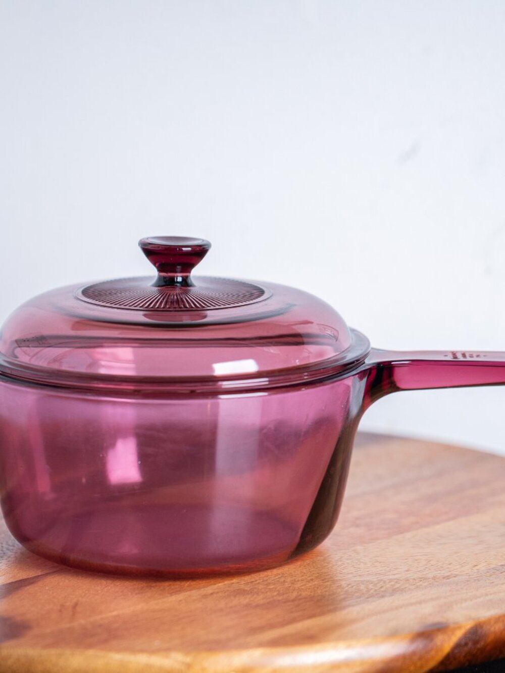 Vintage Vision Corning Ware Cranberry Glass Saucepan 1.5L with Pyrex Lid